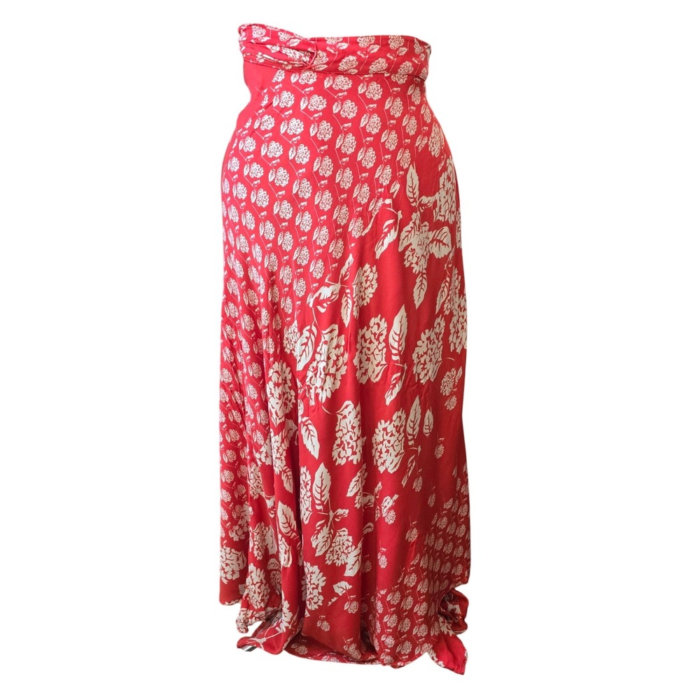 TYSA Made in USA Red Floral Wrap Maxi Skirt Size 2/3 Rayon Boho